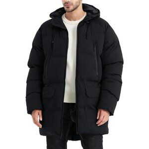 Men's Long Winter Coat Hooded Warm Quilted Jacket Water-resistant Parka